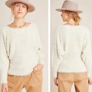 Anthropologie Ember Eyelash Furry Ivory Pullover Dolman Sweater